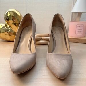 Vince‎ Camuto Talise Taupe Suede Block Heel Pointed Toe Pumps 7.5M